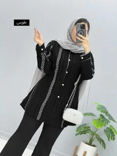 مانتو مشکی حریر ژاکارد زنانه