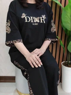 ست تونیک شلوار نخ پنبه پروانه دیور گلدوزی شده